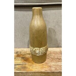 Vintage USA Art Pottery Bottle Vase Speckled Glaze Embossed Wheel Band ~8”